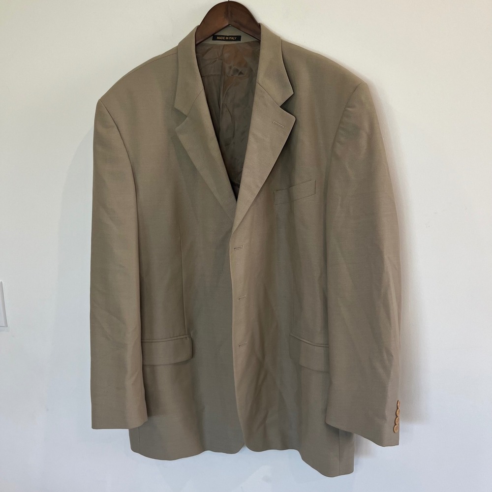 Manzini Uomo Mens Tan Beige 100% Wool 3 Button Blazer Sport Coat Italy 50/44L